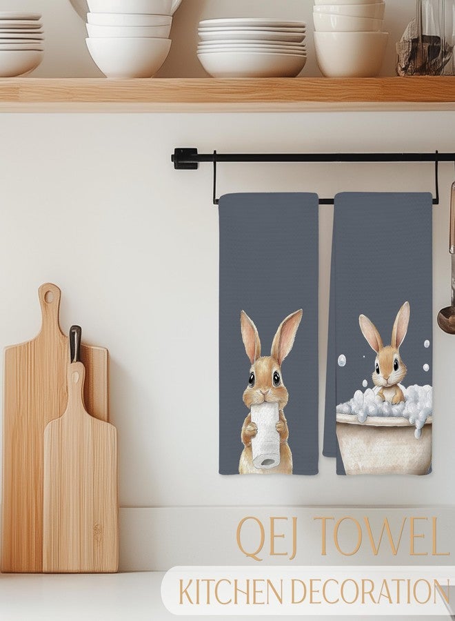 QEJ Funny Easter Bunny Bathroom Decor Hand Towels, Gifts for Bunny Lovers, Cute Easter Rabbit in Bathtub Decorative Hand Towels for Toddler Kids Bathroom Washroom, 16x24 Inch Set of 2(Blue) - Image 3