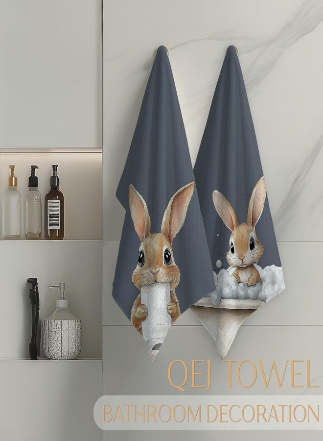 QEJ Funny Easter Bunny Bathroom Decor Hand Towels, Gifts for Bunny Lovers, Cute Easter Rabbit in Bathtub Decorative Hand Towels for Toddler Kids Bathroom Washroom, 16x24 Inch Set of 2(Blue) - Image 4