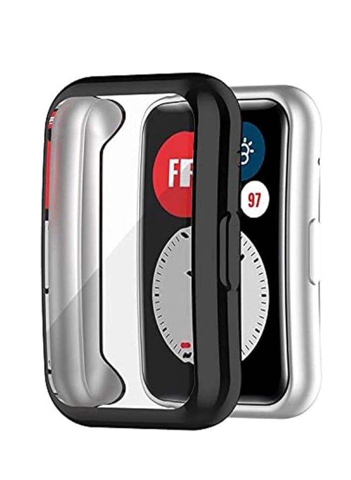Compatible with Huawei Watch Fit/Honor Watch ES, TPU Case Case with Glass Film Screen Protector, 9H Hardness, Anti-Scratch, Protective Case for Honor Watch ES/Huawei Watch Fit - Black 