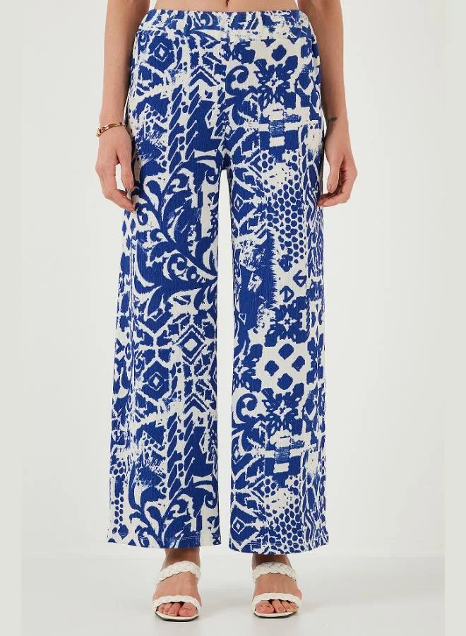Lela Lela Patterned Standard Fit High Waist Wide Leg Trousers Women's Pants 5869019