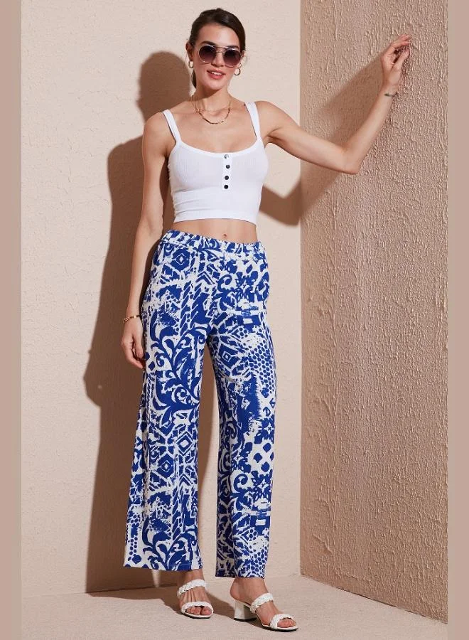 Lela Lela Patterned Standard Fit High Waist Wide Leg Trousers Women's Pants 5869019