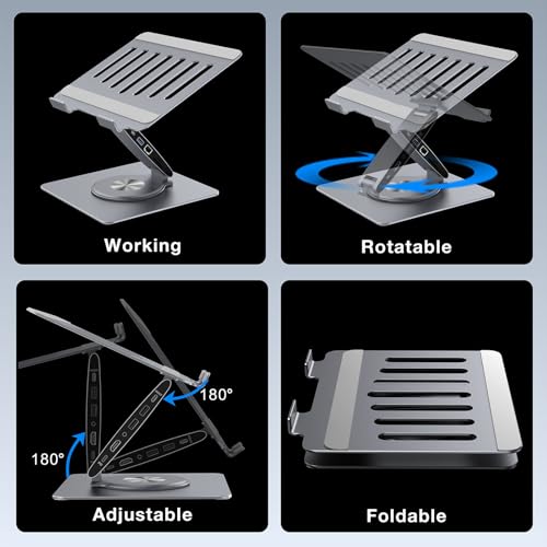 HC Adjustable Laptop Stand for Desk with Docking Station 11-in-1, Aluminum Laptop Riser with USB Hub 360°Swivel Dual Display 4K60Hz HDMI Gigabit Ethernet USB3.0 PD100W for MacBook Pro Air/Dell/HP 7-15.6" - Image 2
