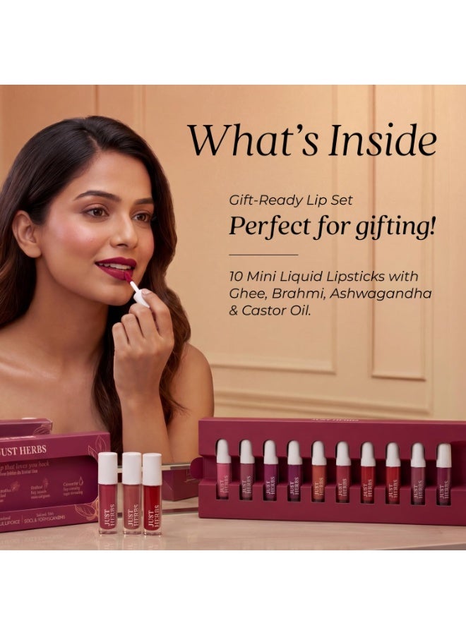 Just Herbs Herb‑Enriched Matte Liquid Lipstick Set of 10 | Long‑Lasting, Non‑Drying, Transfer‑Resistant | Infused with Ghee, Ashwagandha & Brahmi - Image 3