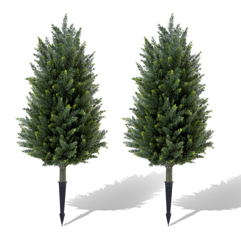 1409KMT Set of 2 Artificial Cedar Topiary Christmas Trees, 3FT UV-Resistant Faux Cypress Shrubs with Ground Spikes â€” Tall Evergreen Decorative Plants for Outdoor and Indoor Porch, Patio, and Garden - Image 1