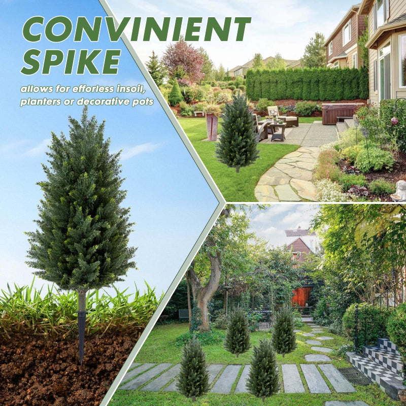 1409KMT Set of 2 Artificial Cedar Topiary Christmas Trees, 3FT UV-Resistant Faux Cypress Shrubs with Ground Spikes â€” Tall Evergreen Decorative Plants for Outdoor and Indoor Porch, Patio, and Garden - Image 3