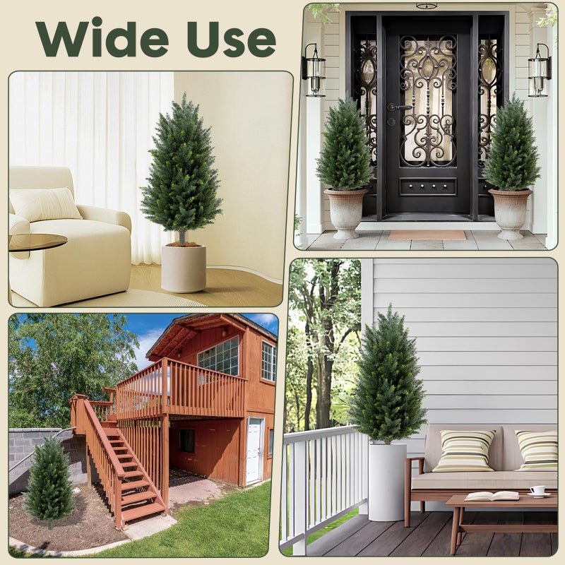 1409KMT Set of 2 Artificial Cedar Topiary Christmas Trees, 3FT UV-Resistant Faux Cypress Shrubs with Ground Spikes â€” Tall Evergreen Decorative Plants for Outdoor and Indoor Porch, Patio, and Garden - Image 5