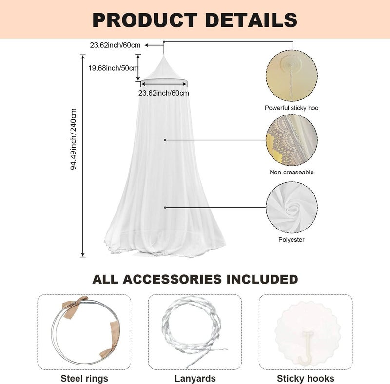 VERCICO Bed Canopy, Canopy for Children's Room Baby Bed Canopy with Lace Lace Baby Bed Curtains for Baby Nest Mosquito Net Princess Bed Canopy - Image 3