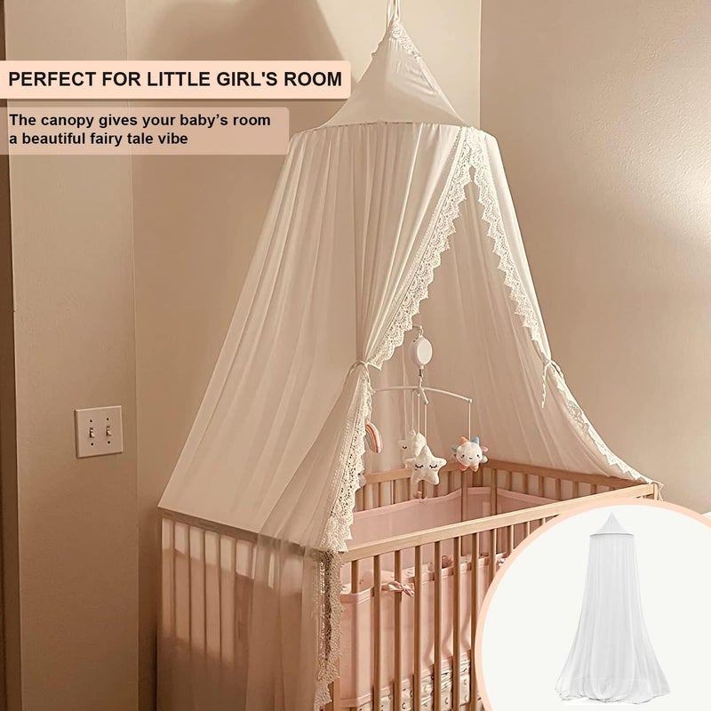 VERCICO Bed Canopy, Canopy for Children's Room Baby Bed Canopy with Lace Lace Baby Bed Curtains for Baby Nest Mosquito Net Princess Bed Canopy - Image 1