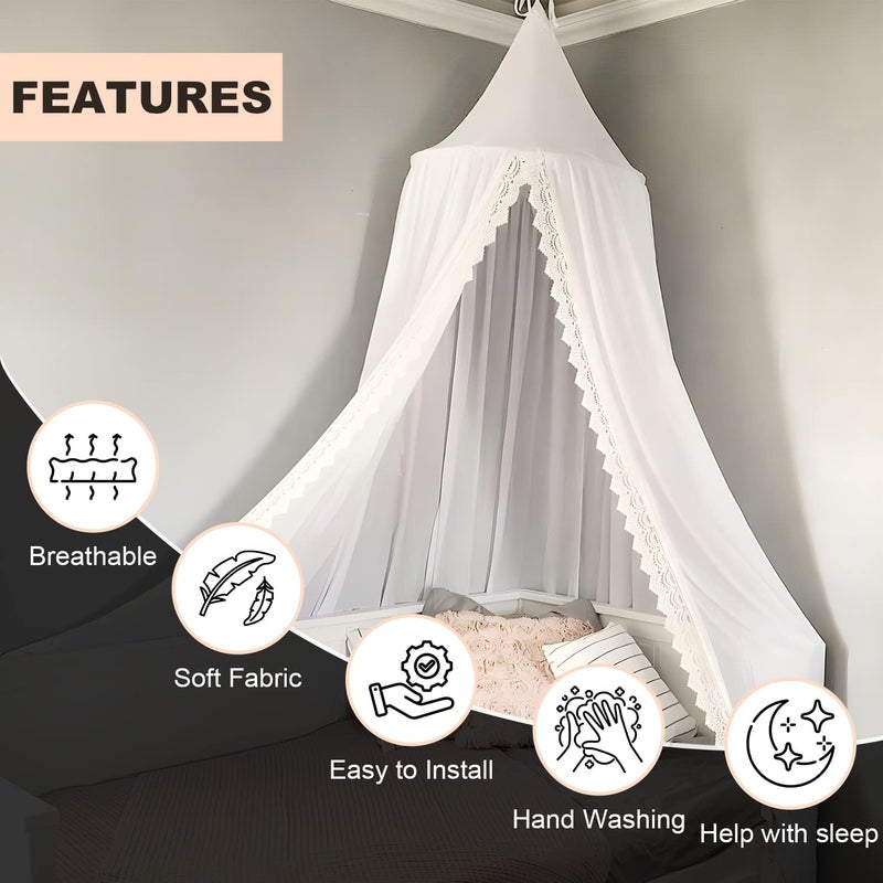 VERCICO Bed Canopy, Canopy for Children's Room Baby Bed Canopy with Lace Lace Baby Bed Curtains for Baby Nest Mosquito Net Princess Bed Canopy - Image 2