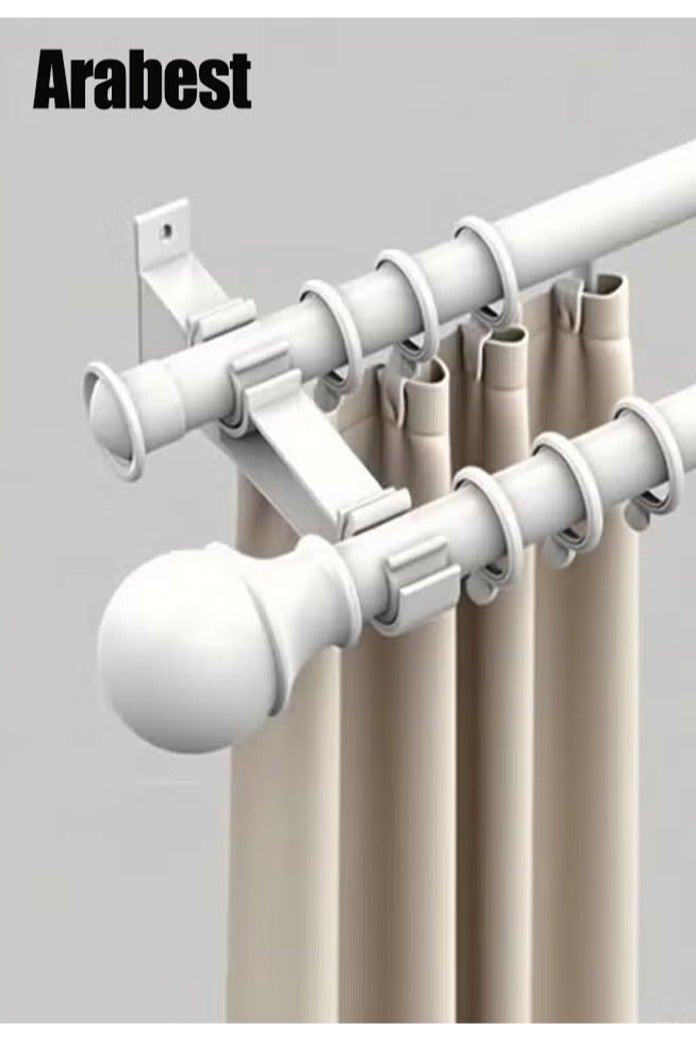 عربست علبتين من حوامل قضبان الستائر البيضاء المتينة، حامل مزدوج للستائر والملابس، دعامة معدنية مع براغي – تتحمل حتى 50 كجم - Image 1