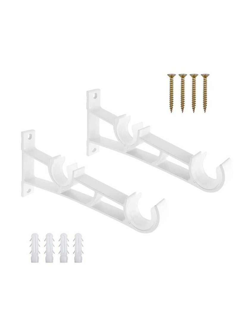 Arabest 2 Packs Heavy Duty White Curtain Rod Brackets, Double Rod Holder for Curtains & Clothes, Metal Pole Support with Screws – Holds up to 50kg  - Image 2