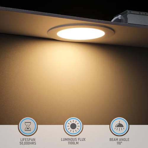 TORCHSTAR 6 Inch Slim LED Recessed Lighting with Junction Box, CRI90 Aluminum Dimmable 12W Ultra-Thin Recessed Light, 3000K Warm White, 1100LM Basic Series LED Downlight, ETL & FCC, Pack of 6 - Image 2