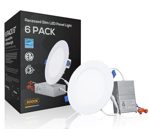 TORCHSTAR 6 Inch Slim LED Recessed Lighting with Junction Box, CRI90 Aluminum Dimmable 12W Ultra-Thin Recessed Light, 3000K Warm White, 1100LM Basic Series LED Downlight, ETL & FCC, Pack of 6 - Image 1