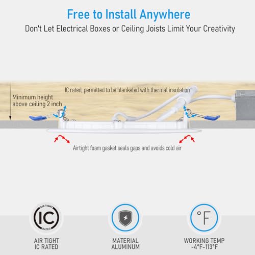 TORCHSTAR 6 Inch Slim LED Recessed Lighting with Junction Box, CRI90 Aluminum Dimmable 12W Ultra-Thin Recessed Light, 3000K Warm White, 1100LM Basic Series LED Downlight, ETL & FCC, Pack of 6 - Image 3