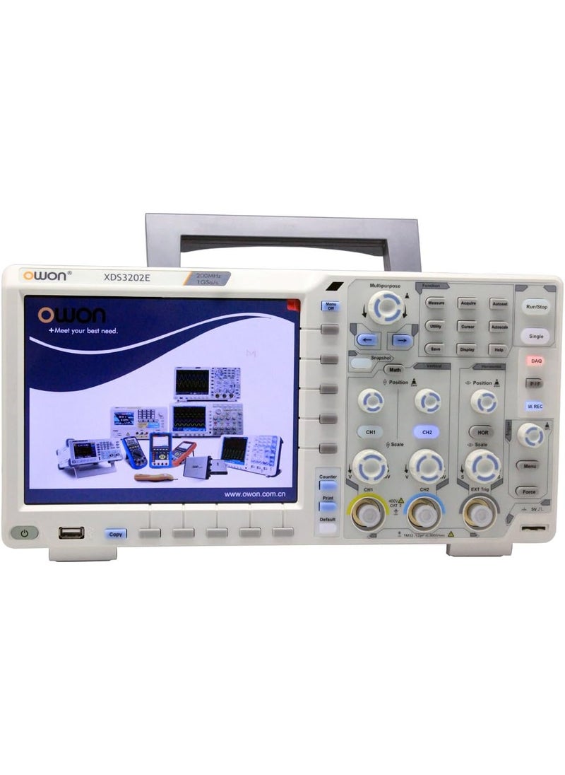 Owon OWON XDS3202E oscilloscope 200Mhz 1G 2chs 8 bits ADC 40M record length 75000 wfmss w 3 yrs warranty 1nsdiv 8 color LCD FFT USB VGA  - Image 1