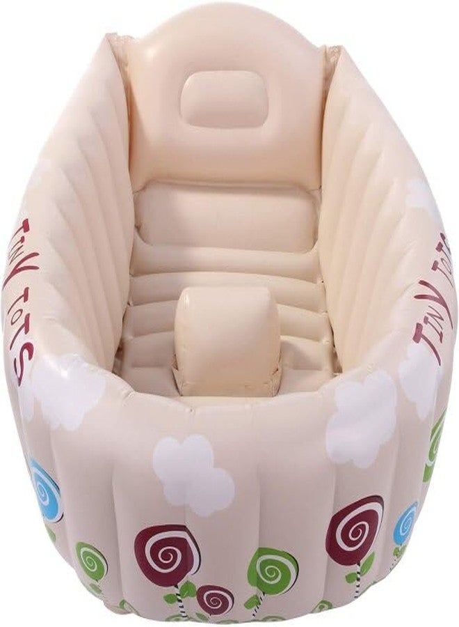 Jilani Inflatable Baby Bathtub,Topist Portable Mini Air Swimming Pool Kid Infant Toddler Thick Foldable Shower Basin with Soft Cushion Central Seat (Blue) - Image 2