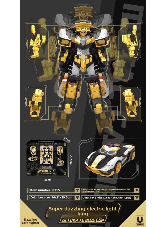 Product Dazzle Card Fighter Dazzle Blue Lightning Deformation Mecha Robot Toy Children Boy King Kong Spin Summoner Card-Color:Black Gold Edition 8115 Flash Card Fighter-Super Flash King ULTIMATE BLUE COP - Image 1