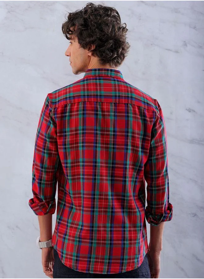 شركة المرآب الهندية Men Slim Fit Checkered Full Sleeves Cutaway Collar Casual Shirt