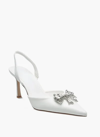 Celeste Womens Bow Embellished Slingback Shoes With Stiletto Heels