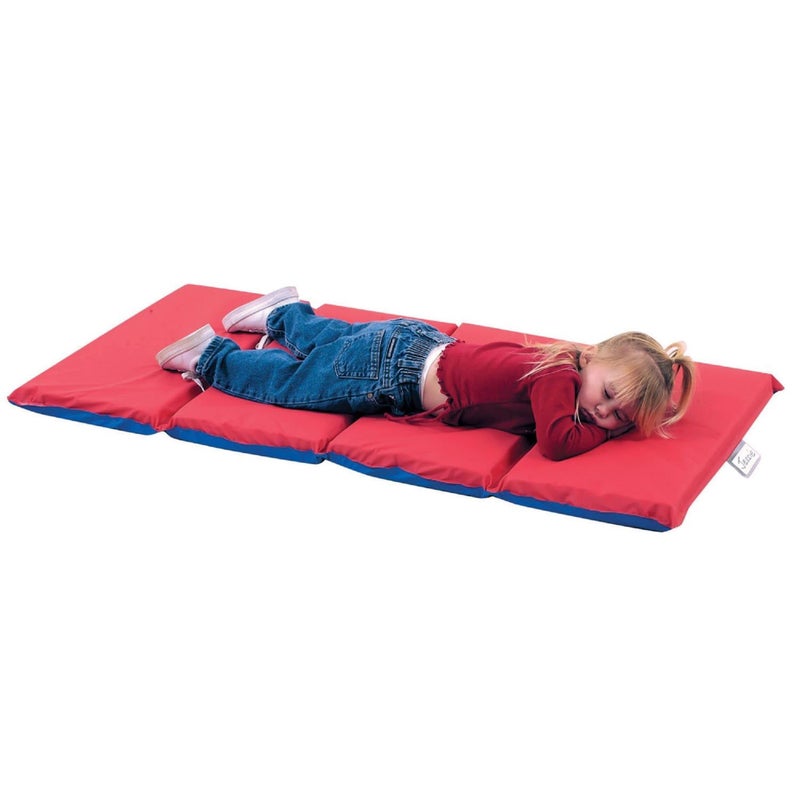 Children's Factory Angels 2" Thick Toddler Nap Mat, Red-Blue, 4 Section Waterproof Sleeping Mat for use in Preschools and Daycares - Image 1
