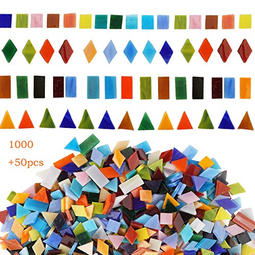 Lanyani 1050 Pieces Mixed Shapes Glass Mosaic Tiles for Crafts, Colorful Stained Glass Pieces for Mosaic Projects - Image 1