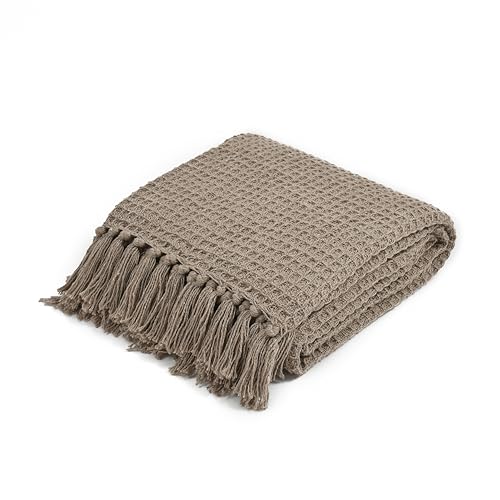 TIB ® Cotton Throw Blanket, 127x152 cm, Throws for Sofa and Couch 3 Seater TC - 120 with Fringes, (Beige) - Image 2