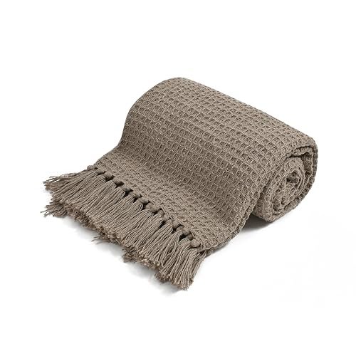 TIB ® Cotton Throw Blanket, 127x152 cm, Throws for Sofa and Couch 3 Seater TC - 120 with Fringes, (Beige) - Image 3