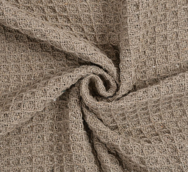 TIB ® Cotton Throw Blanket, 127x152 cm, Throws for Sofa and Couch 3 Seater TC - 120 with Fringes, (Beige) - Image 4