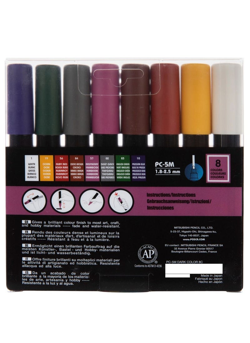 Uni Mitsubishi Pencil Posca Paint Marker Pen PC-5M Medium Tip 8 Dark Colours