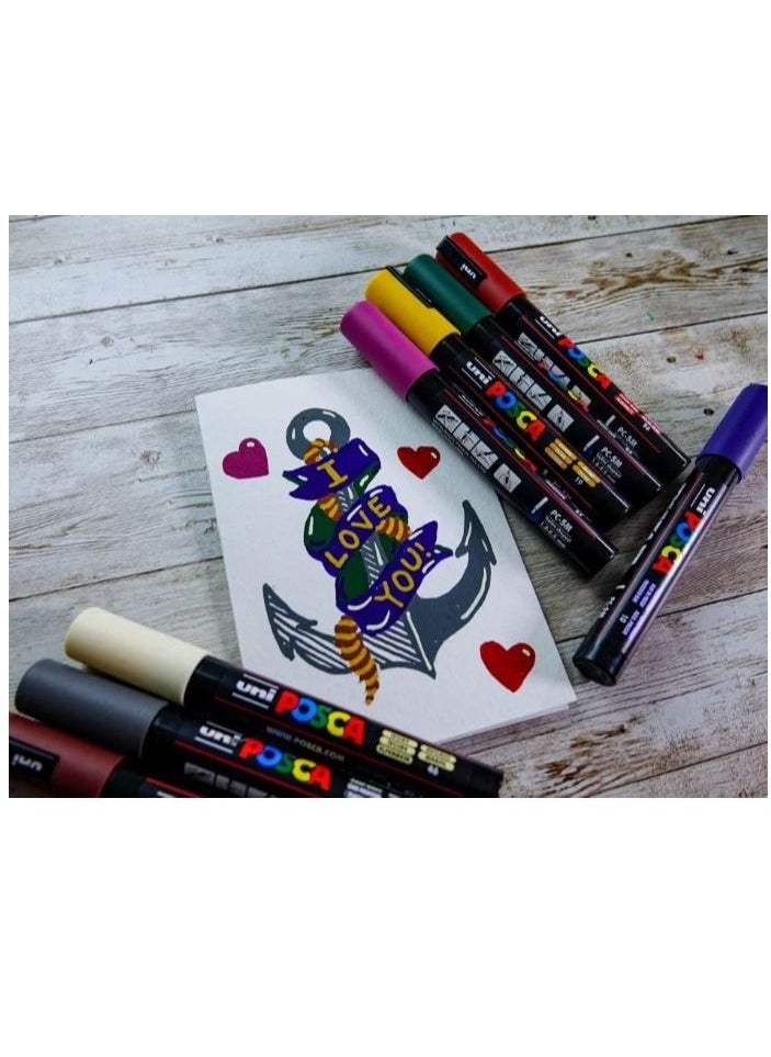 Uni Mitsubishi Pencil Posca Paint Marker Pen PC-5M Medium Tip 8 Dark Colours