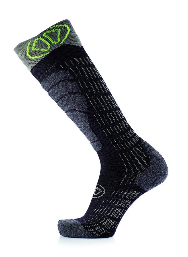 Sidas Standard Sweat-Wicking Fall/Winter Warm Soft Merino Wool Knee-Length Comfort Socks for Skiing, Black/Gray, 12-13.5 - Image 2