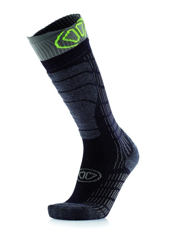 Sidas Standard Sweat-Wicking Fall/Winter Warm Soft Merino Wool Knee-Length Comfort Socks for Skiing, Black/Gray, 12-13.5 - Image 1