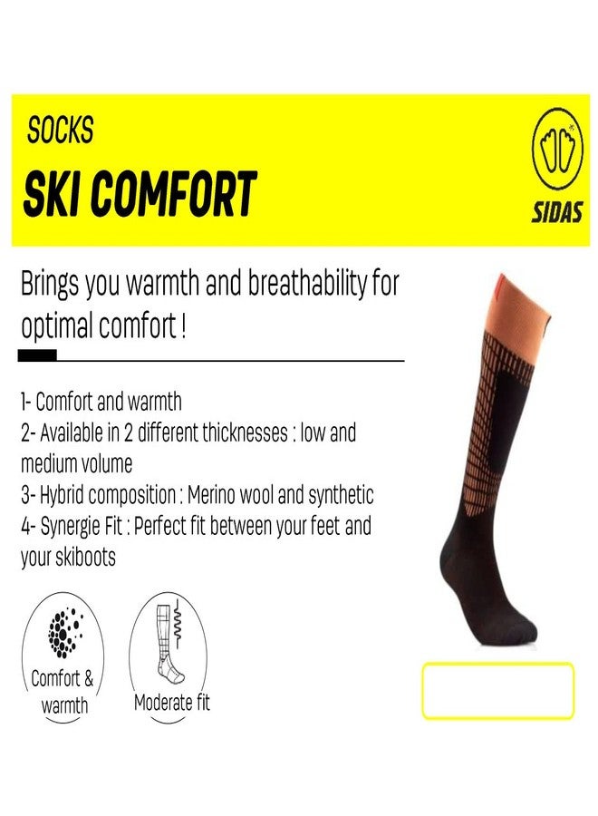 Sidas Standard Sweat-Wicking Fall/Winter Warm Soft Merino Wool Knee-Length Comfort Socks for Skiing, Black/Gray, 12-13.5 - Image 5