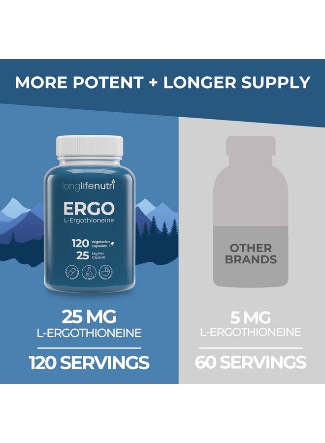 LongLifeNutri L-Ergothioneine 25mg - 120 Vegetarian Capsules, 4-Month Supply, Antioxidant Supplement for Wellness Routine, GMP Certified, Made in USA - Image 2