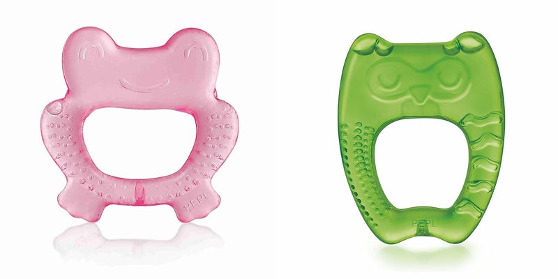 Beebaby عضاضات للأطفال من 6 إلى 12 شهرًا خالية من BPA. عضاضة مائية مبردة للأطفال، لعبة عضاضة ناعمة للأطفال مع حقيبة حمل، تهدئ اللثة وسهلة الإمساك. خالية تمامًا من BPA و PVC. (ضفدع وبومة - وردي_أخضر، عبوة من 2) - Image 1