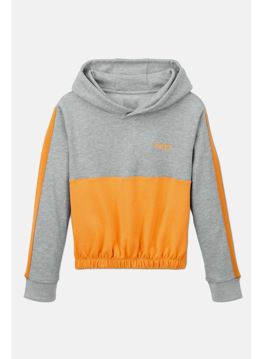 Tchibo Kids Girl Embroidered Hooded Sweatshirt, Grey and Yellow  - Image 3