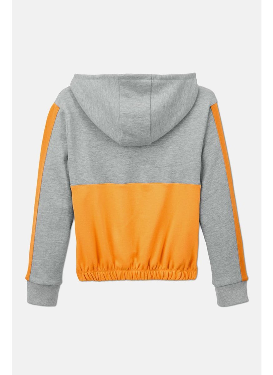 Tchibo Kids Girl Embroidered Hooded Sweatshirt, Grey and Yellow  - Image 2