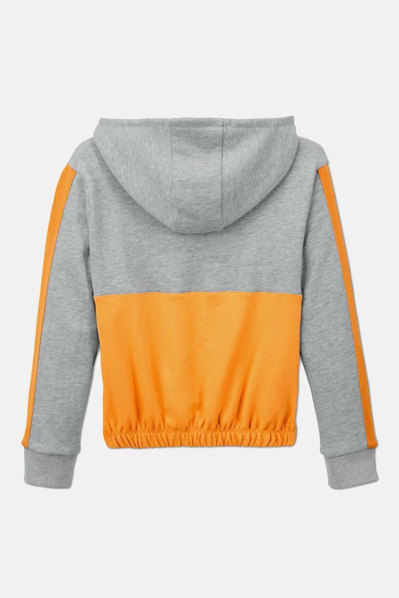 Tchibo Kids Girl Embroidered Hooded Sweatshirt, Grey and Yellow - Image 2