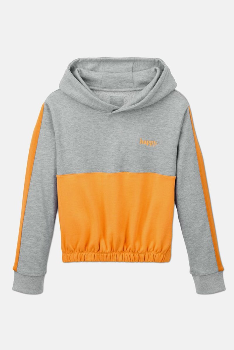 Tchibo Kids Girl Embroidered Hooded Sweatshirt, Grey and Yellow - Image 3