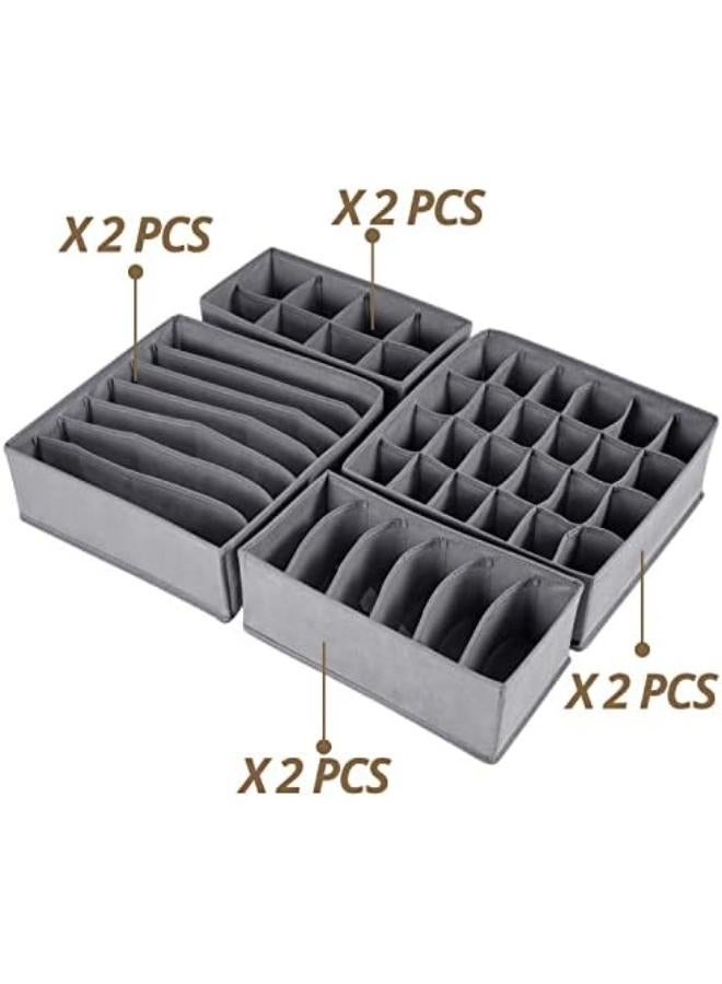 8 Set Drawer Underwear Organizer Divider Fabric Foldable Dresser Storage Basket Organizers And Storage Bins For Storing Bra Ties Lingerie Undies Sock Panty Belts Clothes Scarves (8 Pack Grey) - Image 3