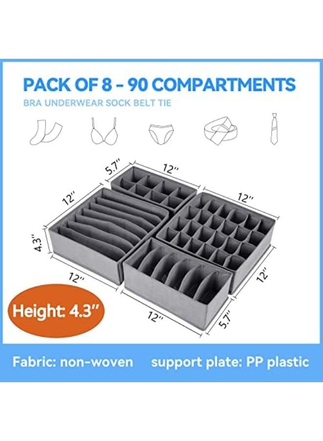 8 Set Drawer Underwear Organizer Divider Fabric Foldable Dresser Storage Basket Organizers And Storage Bins For Storing Bra Ties Lingerie Undies Sock Panty Belts Clothes Scarves (8 Pack Grey) - Image 2