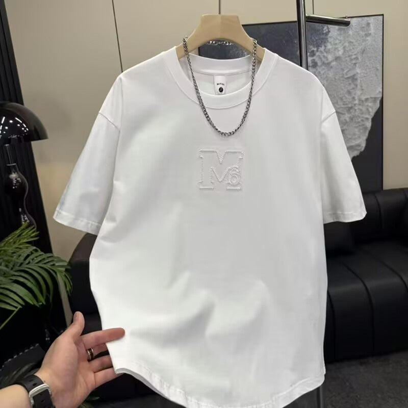 Popular Ins Artistic New Fashionable All-Match Unbranded Summer Trendy Brand Letter Embroidered Short-Sleeved T-Shirt Men'S Fashion - Image 2