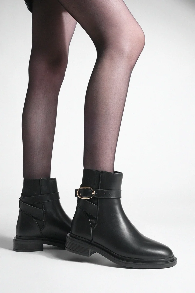 MARJIN Women's Gold Buckle Elastic Casual Boots Rodop