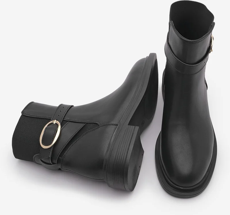 MARJIN Women's Gold Buckle Elastic Casual Boots Rodop
