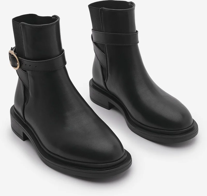 MARJIN Women's Gold Buckle Elastic Casual Boots Rodop