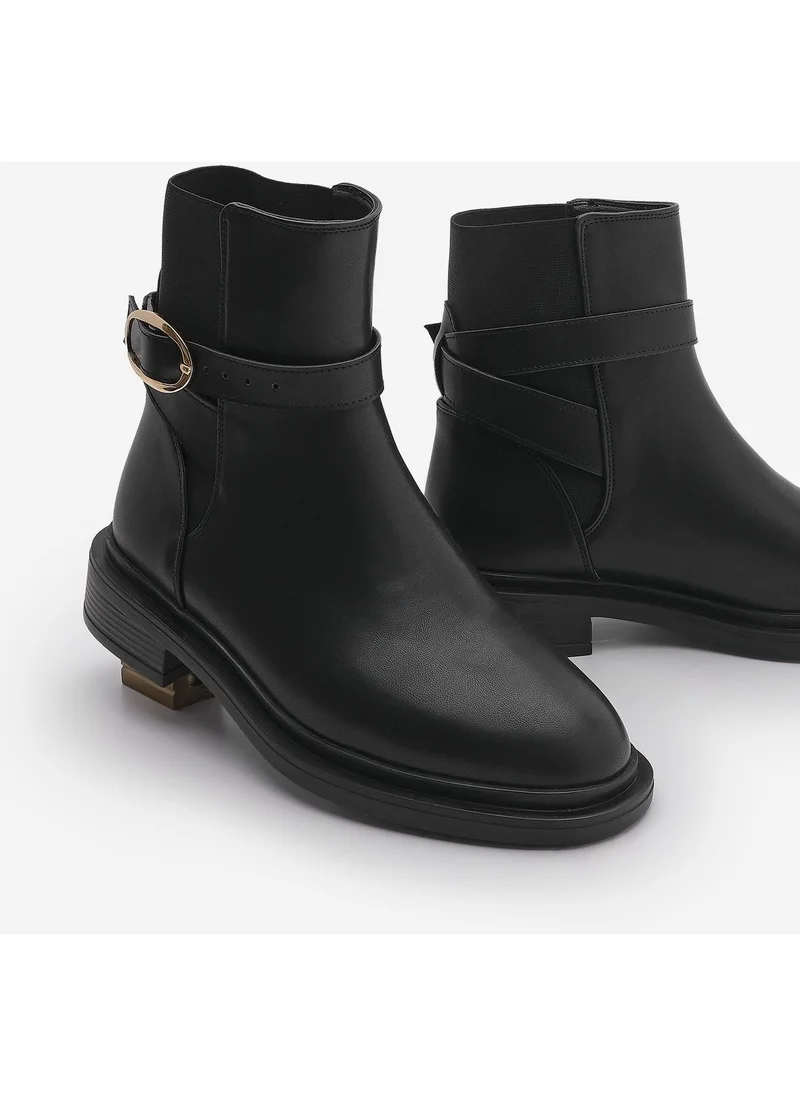 MARJIN Women's Gold Buckle Elastic Casual Boots Rodop