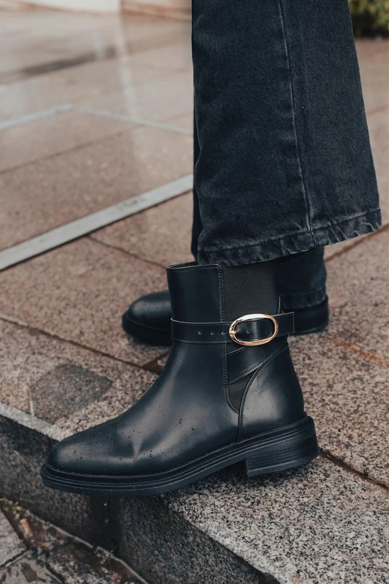 MARJIN Women's Gold Buckle Elastic Casual Boots Rodop