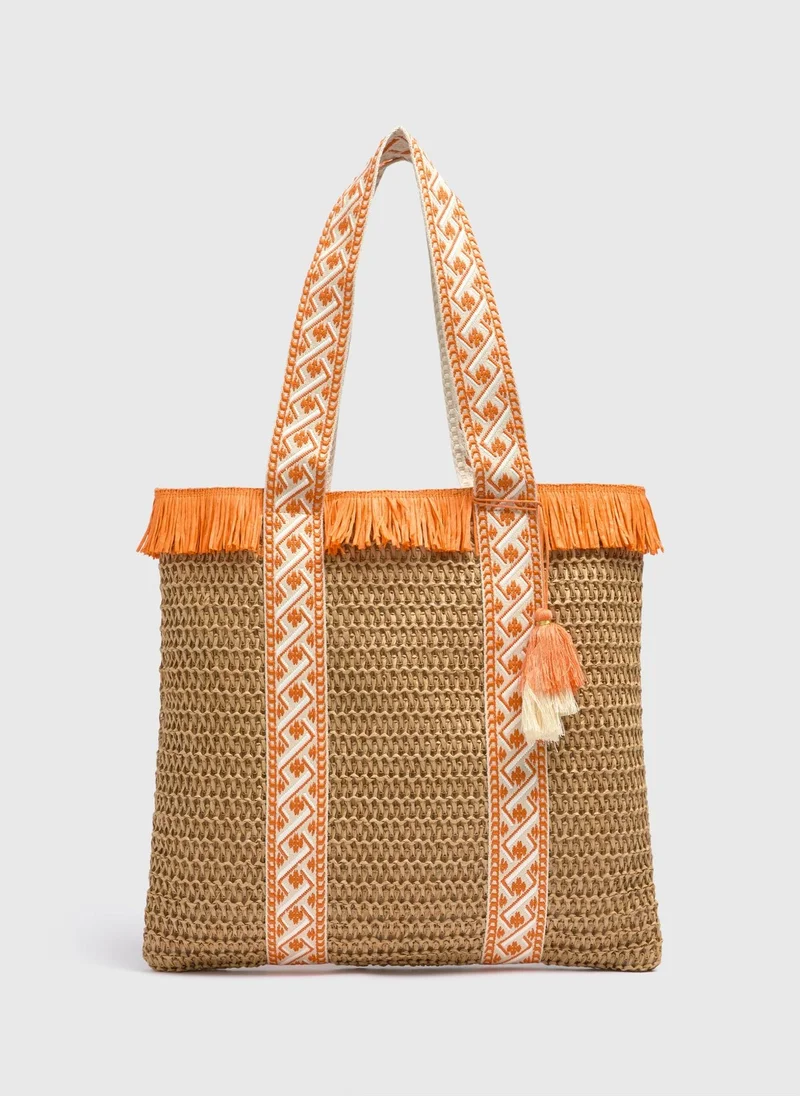 Matalan Orange Straw Beach Bag