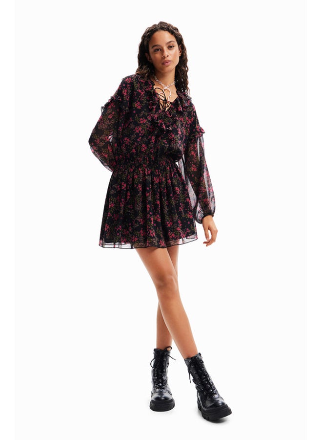DESIGUAL فستان قصير من الشيفون الزهري  - Image 2