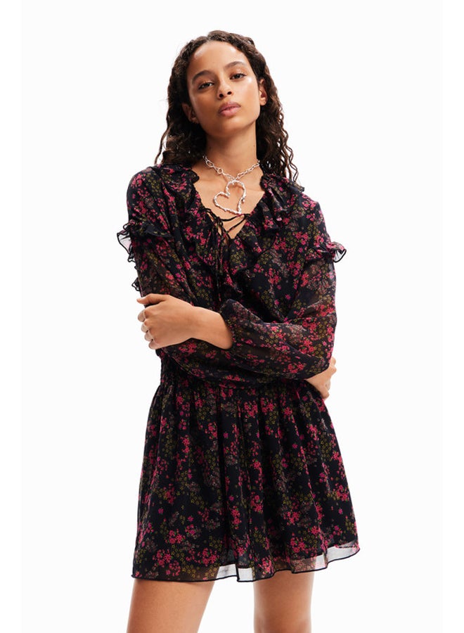 DESIGUAL فستان قصير من الشيفون الزهري  - Image 1